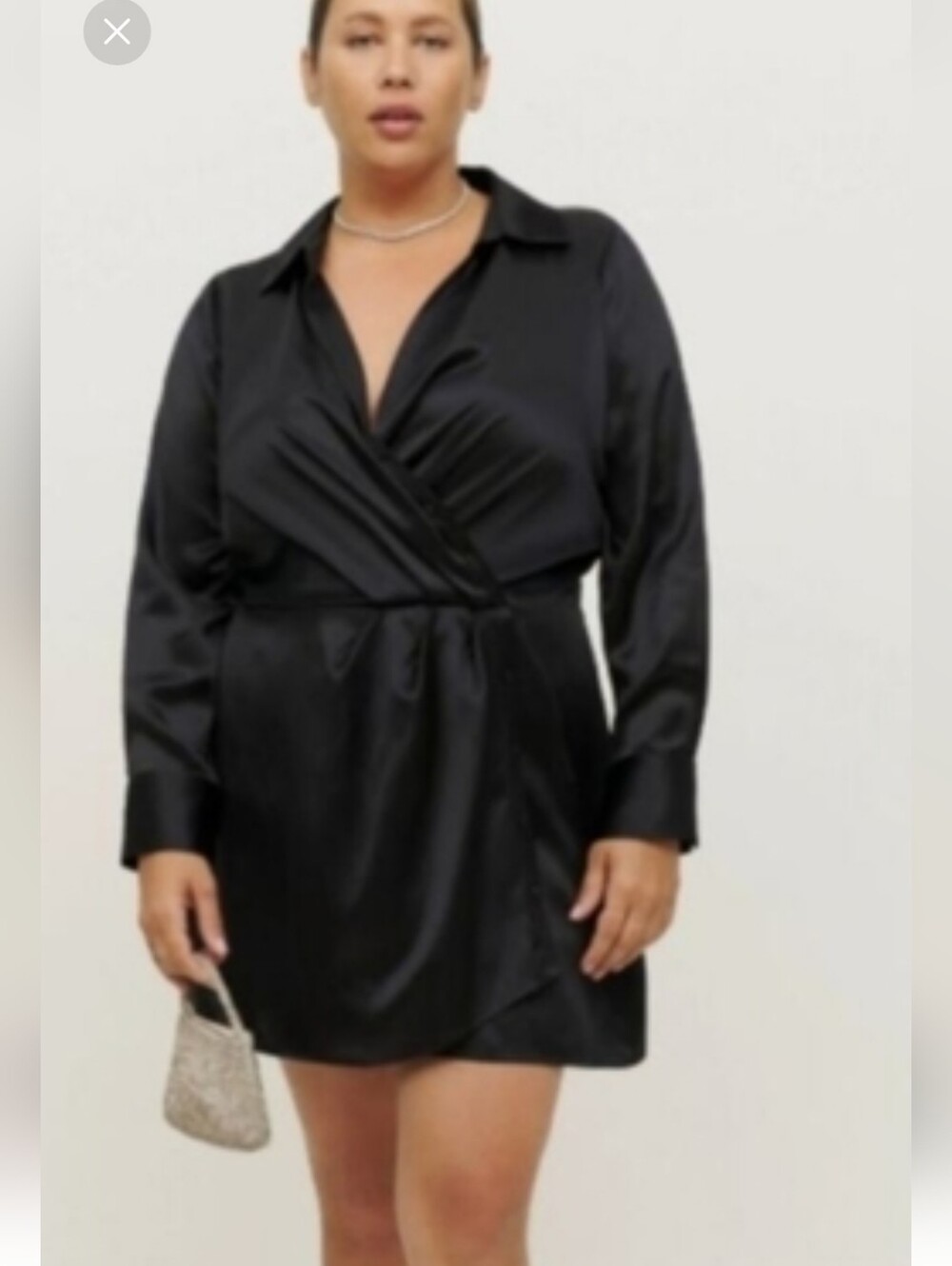 Black Silk Faux Wrap Dress